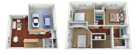 Floor plan for 3 beds, 2.5 baths, 1330 sqft